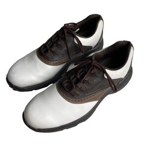 FootJoy Men’s Size 8.5 Leather Flexzone Golf Shoes brown white clean